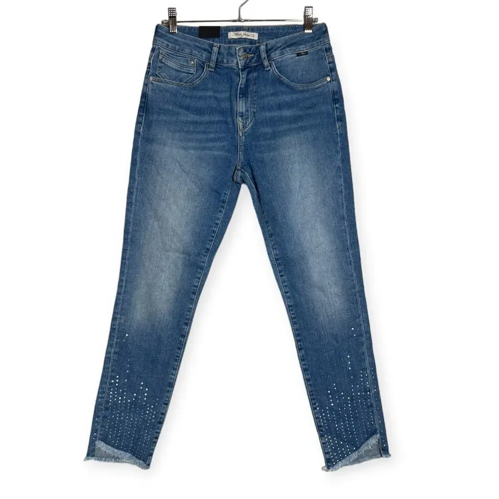 Mavi Tess High Rise Skinny Jeans Indigo Rhinestone Embellished Size 27 NWT